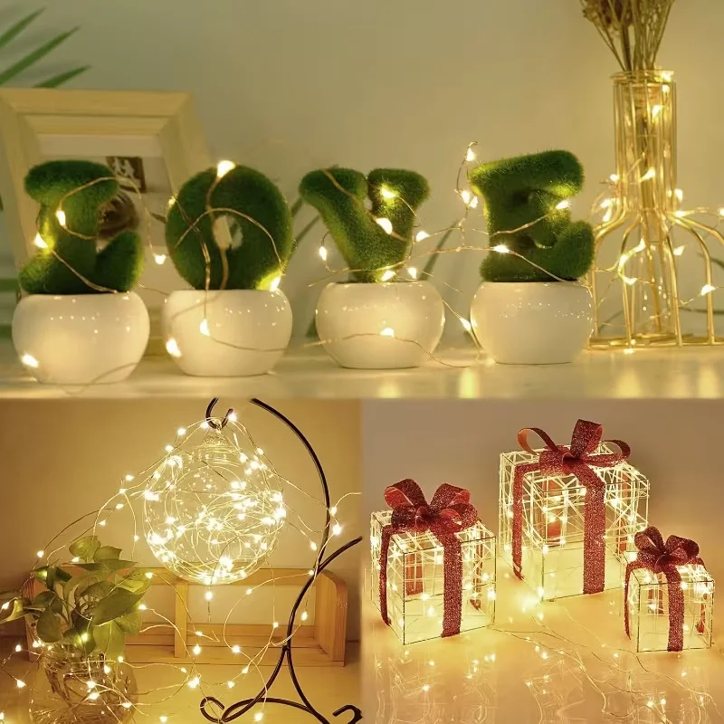 1-10Pcs String Fairy Lights 10/20/30/50LED Silver Copper Wire Battery Powered Lights for Wedding Party Christmas Decor