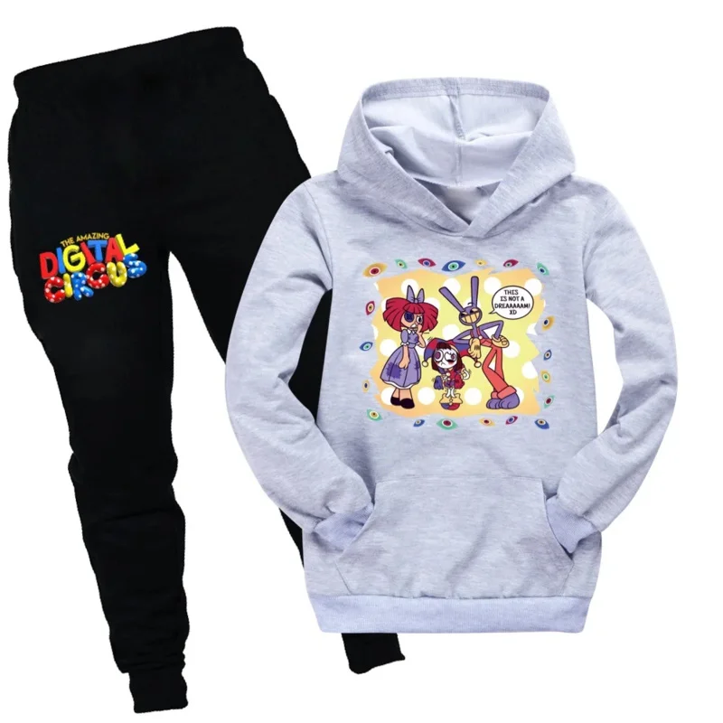 O incrível Circo Digital Merch agasalho infantil, capuz e calça de manga comprida, casual para meninos e meninas adolescentes, novo filme