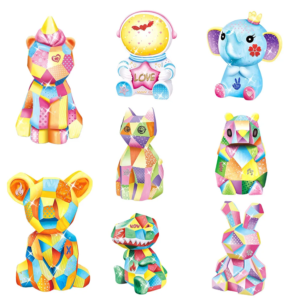DIY Hand-painted Animal Diamond Art Led Light Cartoon Painting Lamp w/ Paint Pen and Battery Night Light Graffiti Toy for Kids