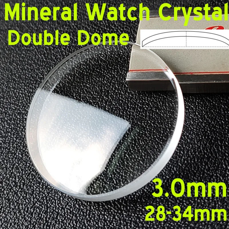 3mm Thick Double Dome Mineral Watch Glass Lens Repair Parts Diameter 28/29/30/30.5/31/31.5/32/32.5/33/33.5/34mm Watch Crystal