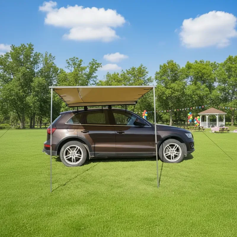 Awnlux W5300 Portable Folding Retractable Vehicle Sun Shelter Tarp for 4WD SUV Rooftop Car Side Awning Tent