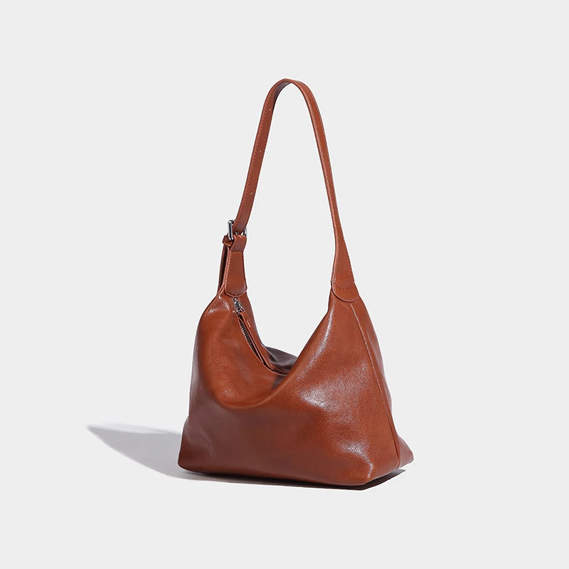 

2024 Summer New Women Bags Fashion Retro Soft Leather High-Quality Texture Simple Niche Design One-Shoulder Underarm Commuting