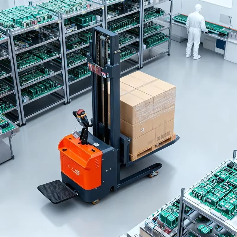 Stand-on Double Lift Stacker Truck, 3m Hydraulic Lifter, Super Load-bearing Pallet Handing Equipment