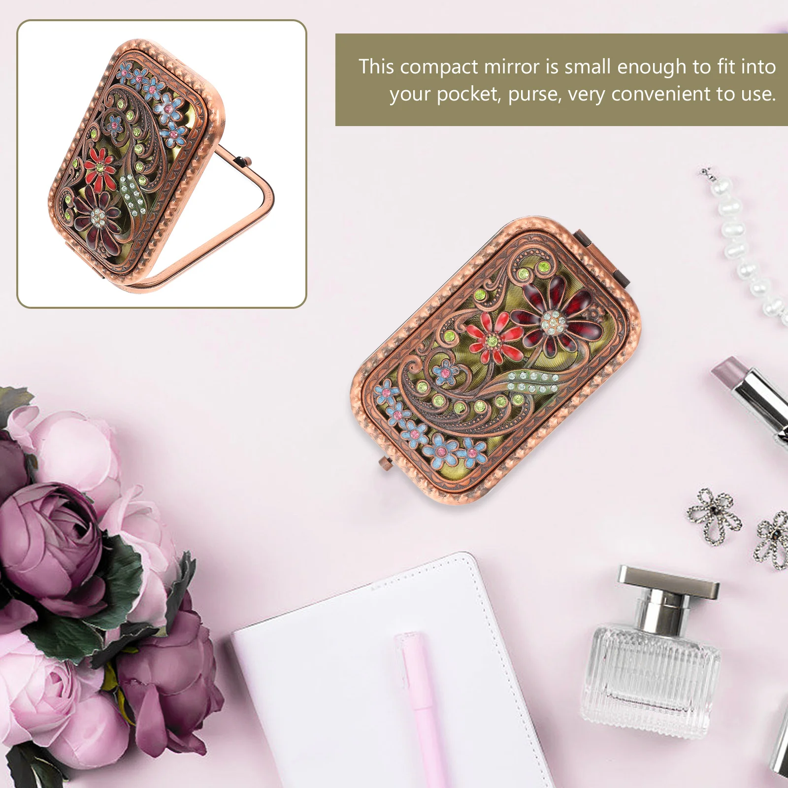 Specchio per trucco portatile da viaggio Strumento per trucco tascabile pieghevole bifacciale compatto piccolo e leggero per donna