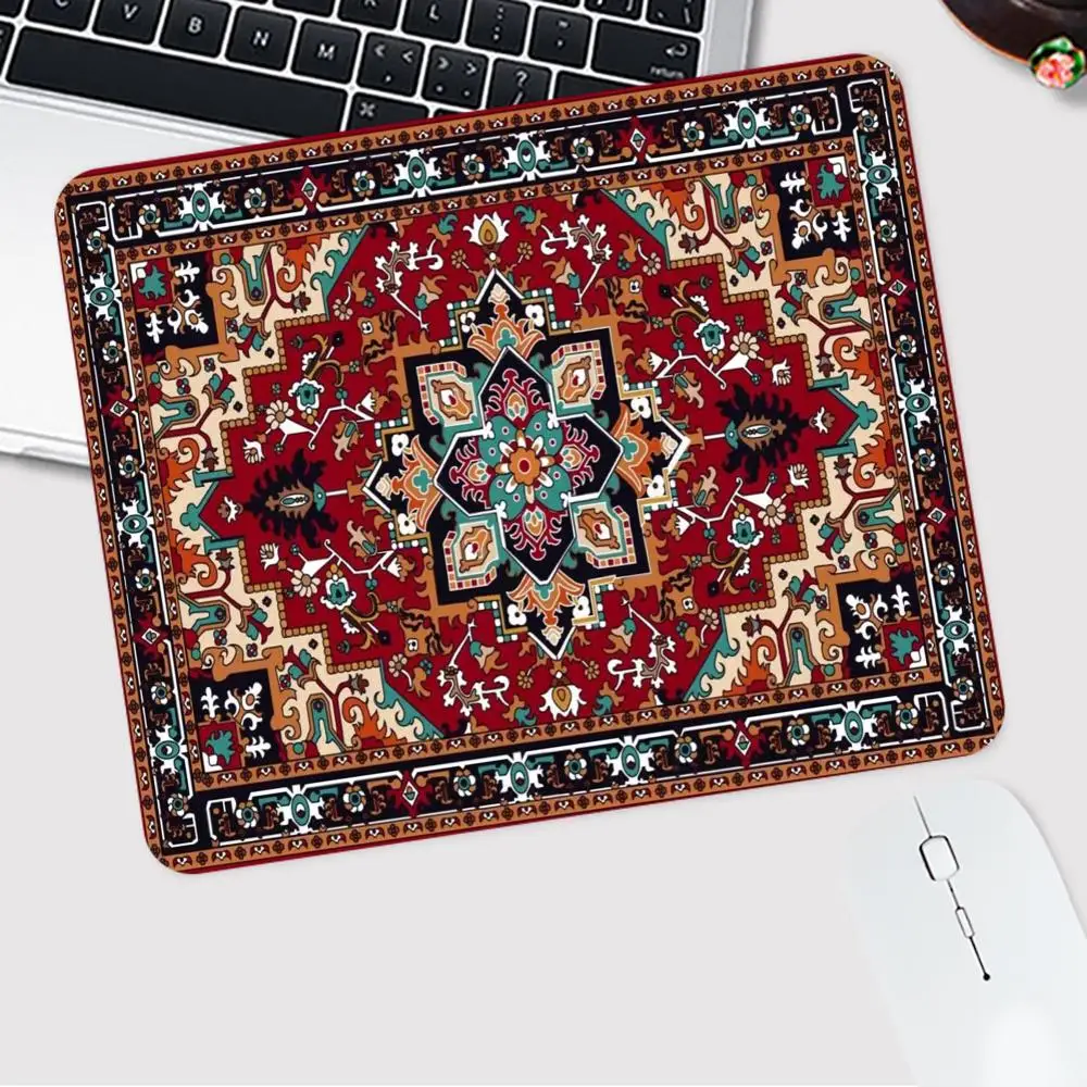 Persian Carpet Mouse Pad Small Rubber Anti-Slip Portable Laptop Mousepad Edge-Locked Durable Desk Mat 22*18cm Office Gaming Rug