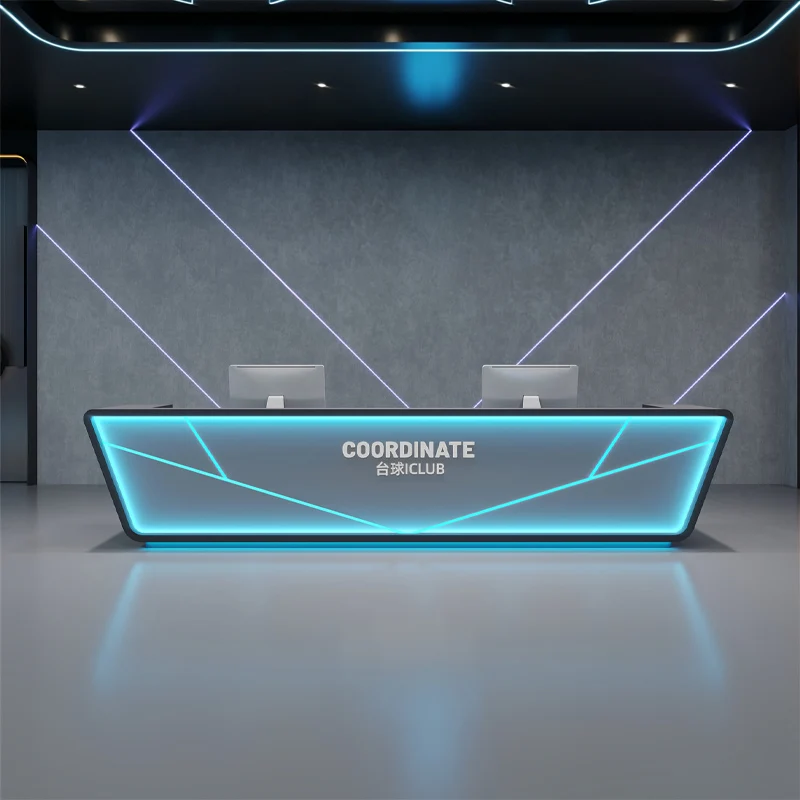 %#Z  Luxury MDF Piano Paint Gym Reception Desk Front Counter High Gloss LED for Fitness Club Sports Center Custom OEM Design