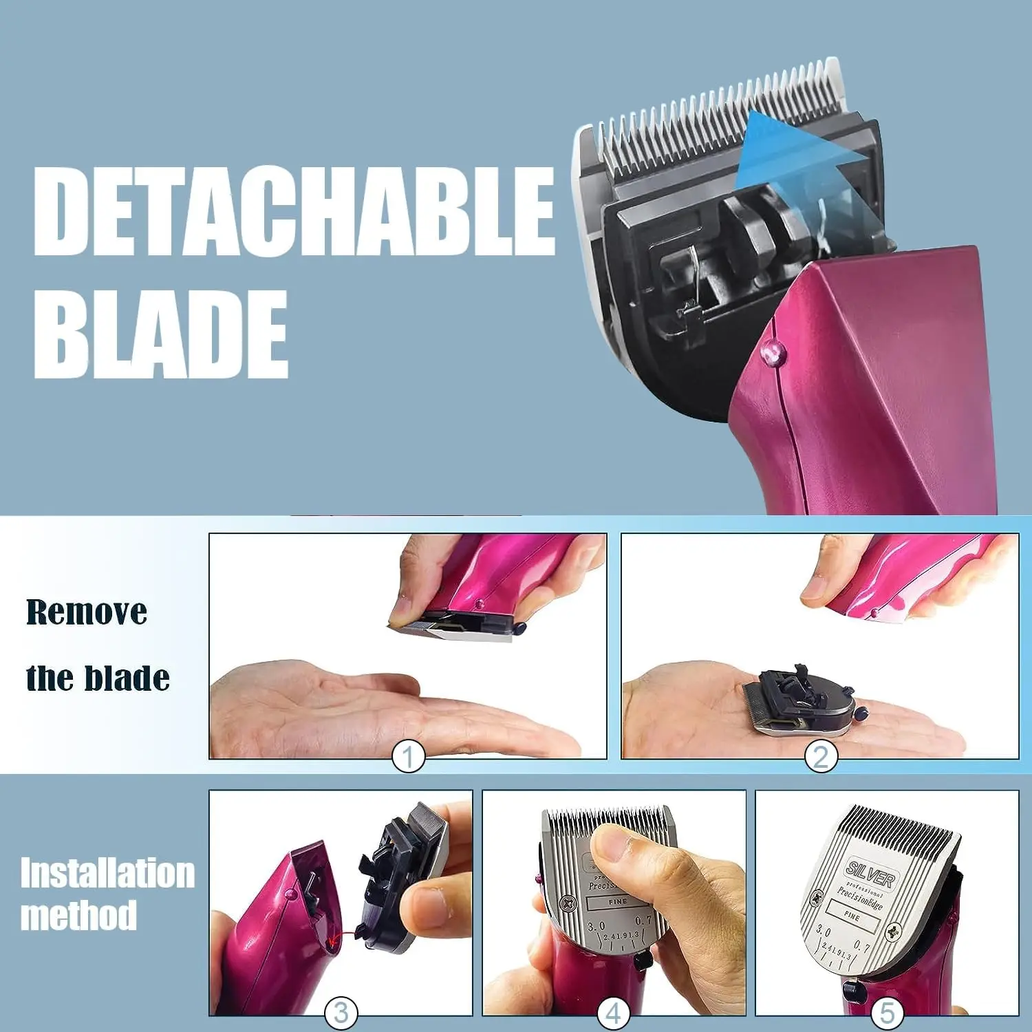Adjustable 5-in-1 Professional Animal blade, compatible with WAHL Arco, Bravura, Chromado, Creativa, Figura,Motion Clippers image 4