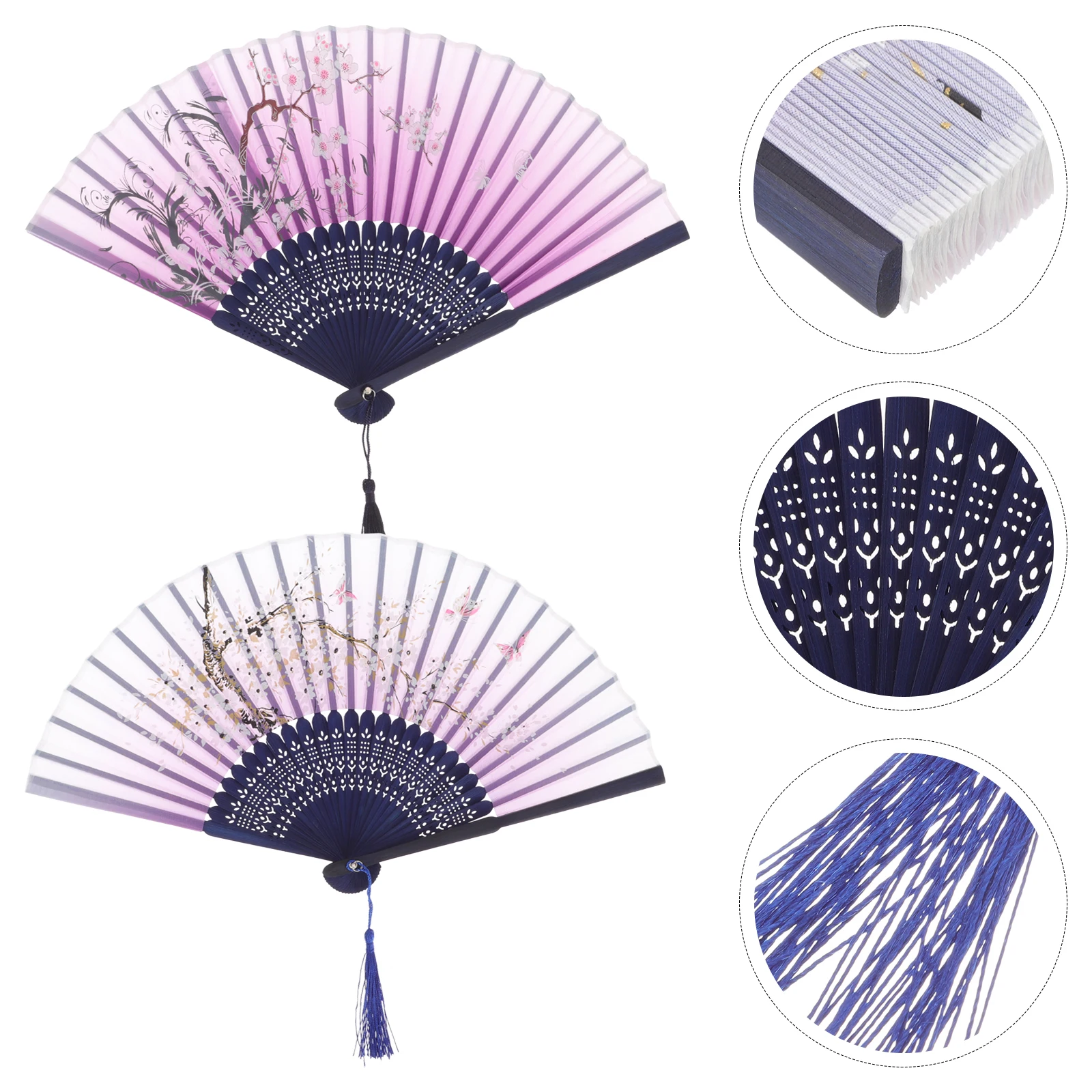 

2pcs Japanese Folding H Fan Classical H Fans Foldable Bamboo Decor Photo Bridesmaid Chinese Fans Cooling Dance Props