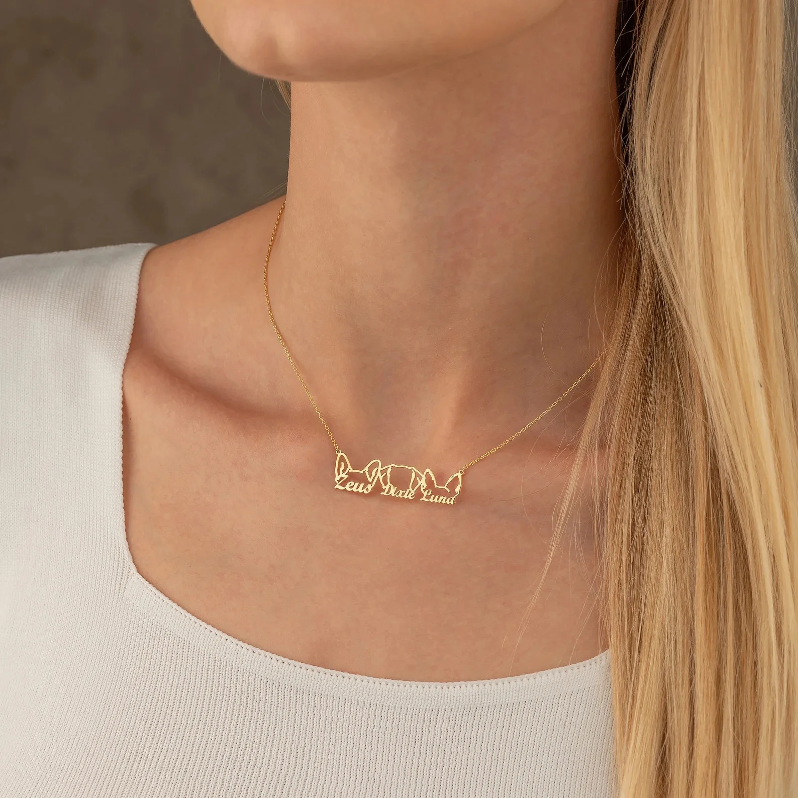 Custom Multiple Dog Necklace Personalized Dog Name Necklace Dog Head Dog Ear Name Stainless Steel Jewelry Pet Memorial Gift