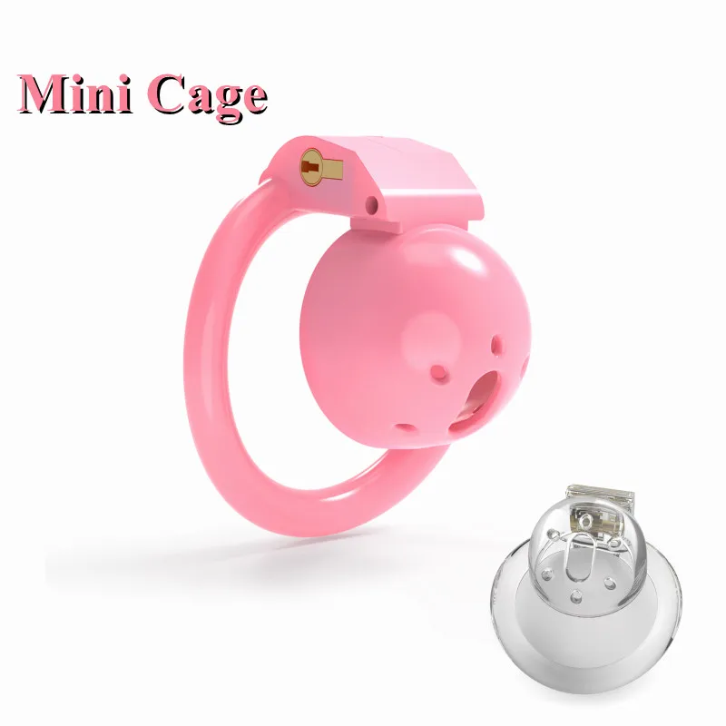 Pink Mini Sissy Chastity Cage Devices with 5 Size Penis Rings Set Cock Cage Bondage Slave Abstinence Control Sex Toys for Male