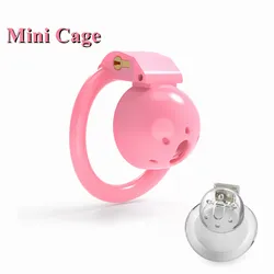 Pink Mini Sissy Chastity Cage Devices with 5 Size Penis Rings Set Cock Cage Bondage Slave Abstinence Control Sex Toys for Male