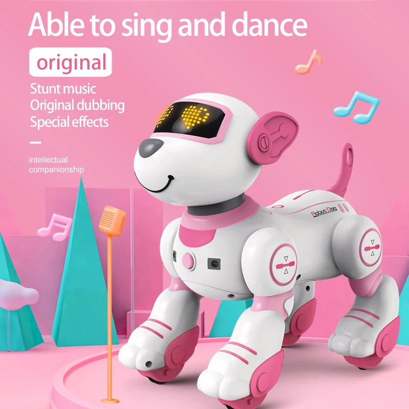 Grappige Rc Robot Elektronische Hond Stunt Hond Voice Command Programmeerbaar Aanraakgevoel Muziek Lied Robot Hond Roze Speelgoed Voor Meisjes Cadeau