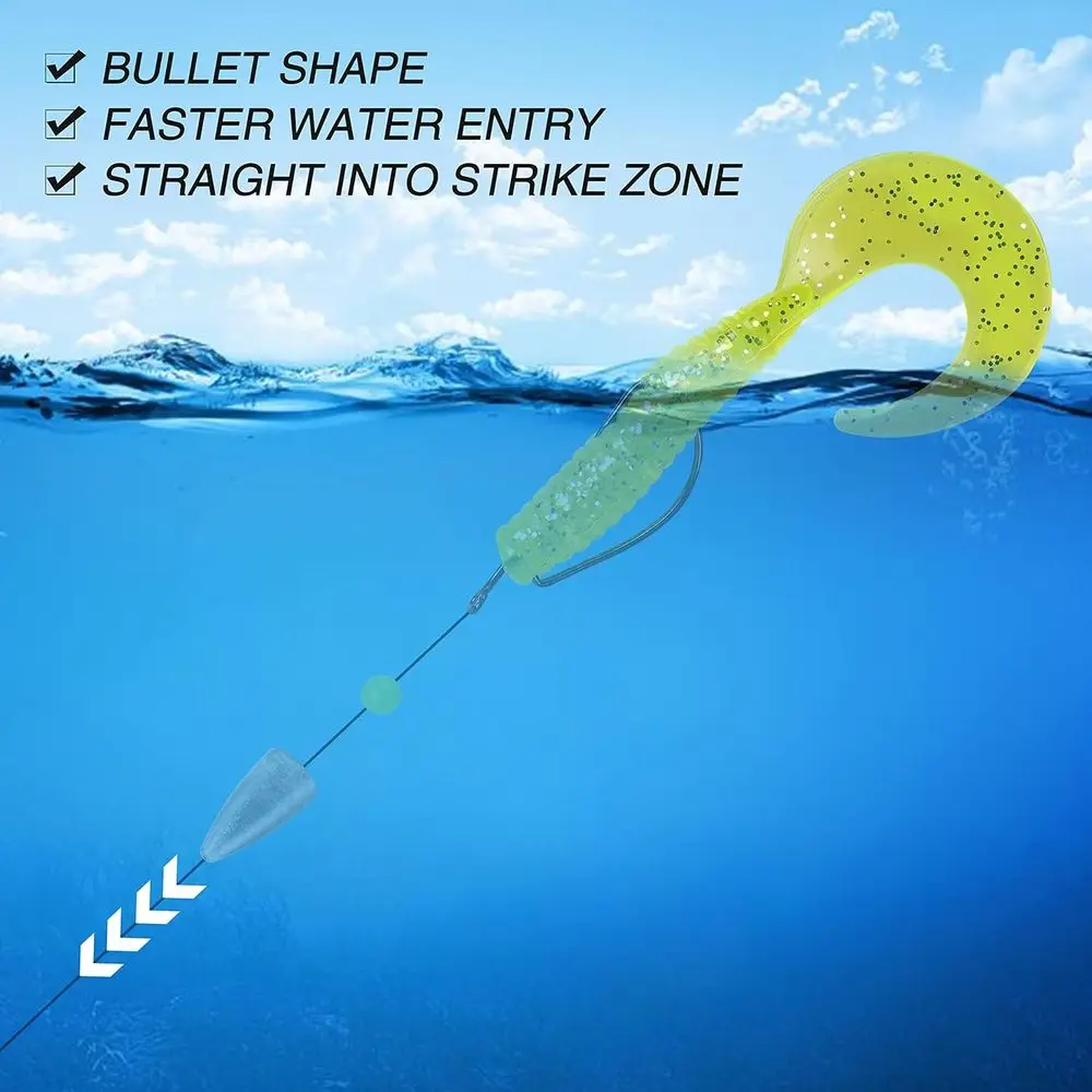 50 pacotes de chumbadas de pesca em formato de bala para baixo, água salgada e equipamento de água doce, ideais para arremesso, lançamento e equipamentos texas