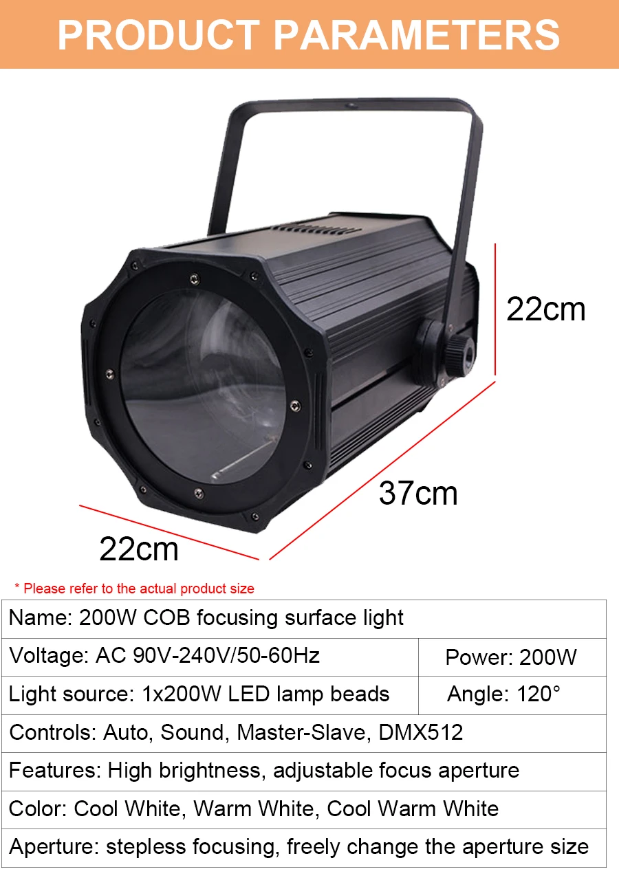 LED PAR-Scheinwerfer COB 200W Linear Zoom Spotlights Wash Lights mit Flügeln Warmweiß (3000K) & Kaltweiß (5700K) Bühnenlicht DMX – Detail 3