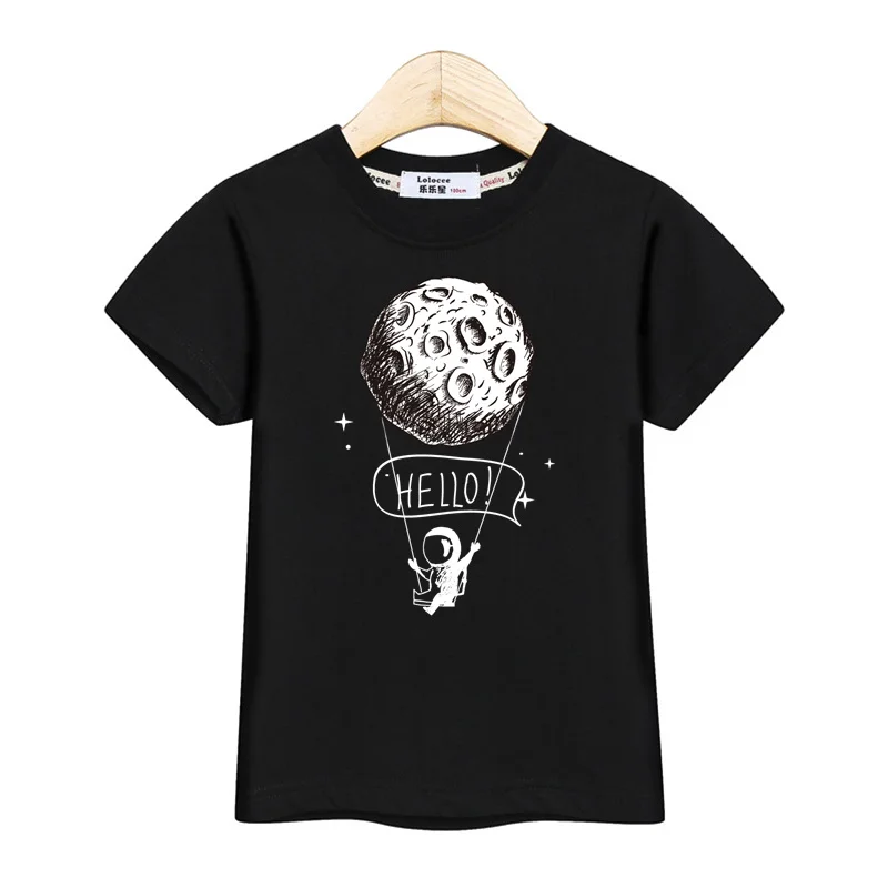 2024 New Astronaut Short Sleeved T-shirt Baby Boys Summer Tops Kids Cartoon Cotton Shirt 3-14T