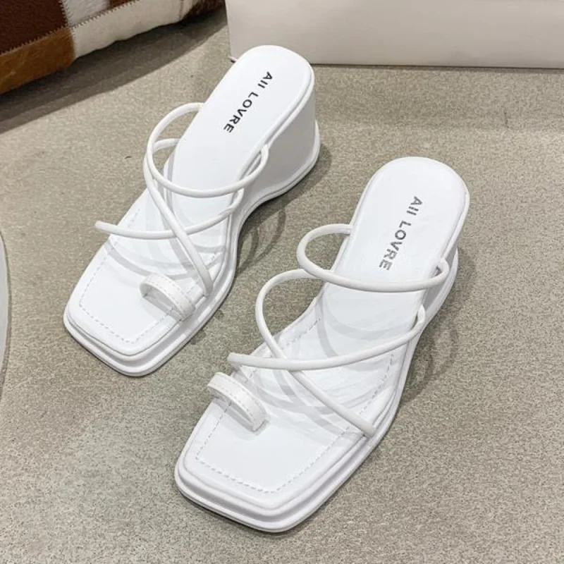 Female Shoes Rubber Flip Flops Slippers Casual Slides Women Heels Loafers Square Toe Platform On A Wedge 2024 Soft Hawaiian