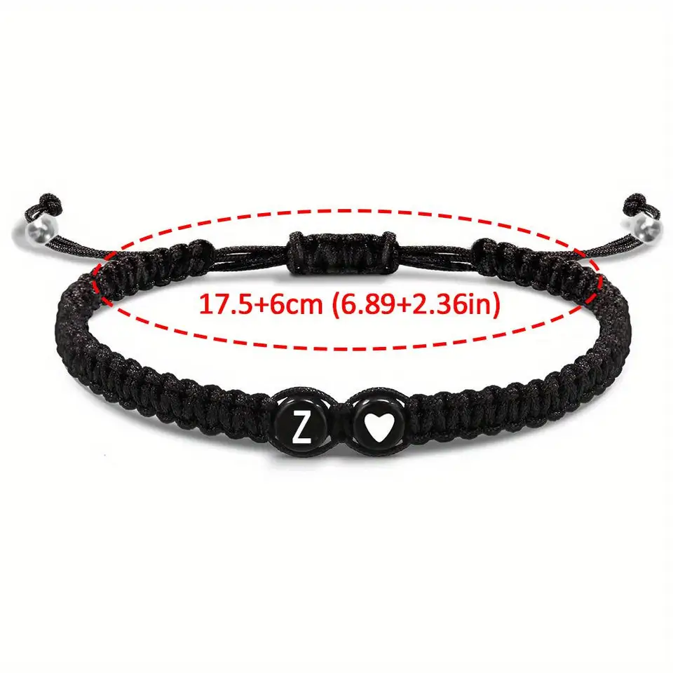 Pulsera de corazón tejida a mano con letras A-Z, cuerda trenzada, ajustable, para parejas y amigos 6