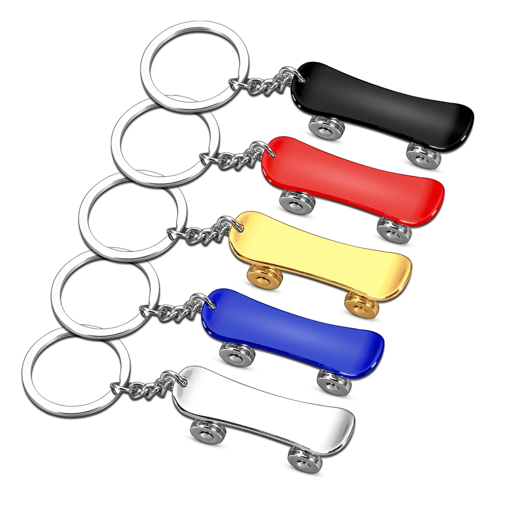 Creative Scooter Key Chain Pulley Rotating Skateboard Keyring Round Flat Line Split Rings Jewelry Making Keyfob for man woman