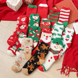 Nuevos calcetines navideños de lana coralinos cálidos y gruesos de invierno calcetines de suelo para dormir de muñeco de nieve