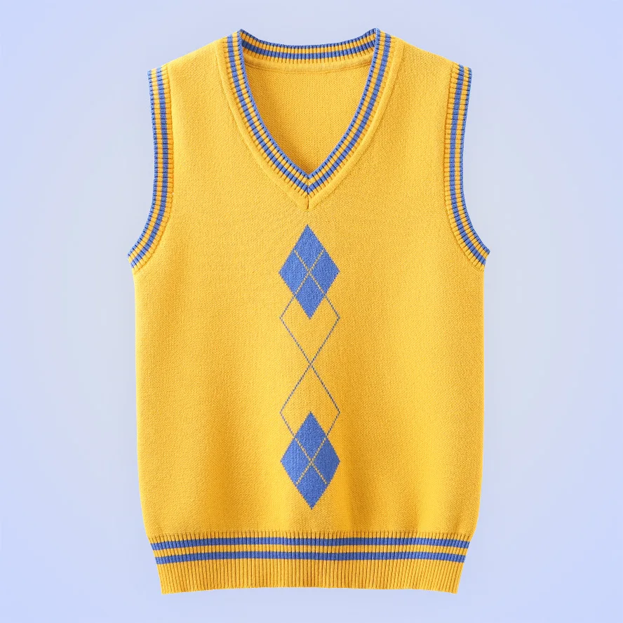 Kids School Unifrom Vest 2026 New Spring Children's Knitted Sleeveless Waistcoat Cotton For Teen Boys Girls 4-15 Year Wear