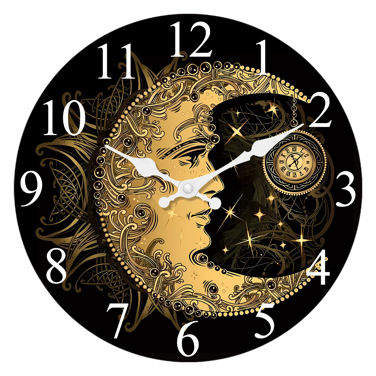 Art Sun Crescent Sky Star Elephant Wooden Wall Clock Living Room Bedroom Kitchen Home Decoration Wall Clock Silent Quartz Clock Holiday Gift 11.2inch Inch 15.6inch Inch (No Battery)