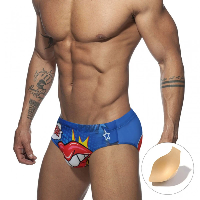 Sexy Lip Strawberry Male Swimsuit Men's Swim Briefs Slip Bikini Slip Push Up Swimwear Men Swimming Trunks Shorts Bathing Suit