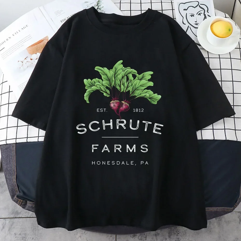ドワイト・シュルート野菜農場 Tシャツ 綿 100% カジュアル半袖トップ 夏の必需品 ユニセックス Tシャツ ゆったりとした通気性のあるシャツ