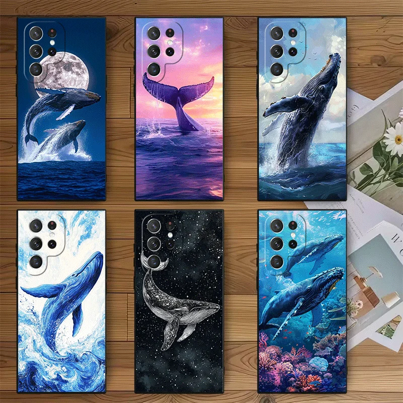 Humpback Whale Sea Giant Soft Phone Case for Samsung Galaxy S26 S25 Edge S24 Ultra S23 Plus S22 S21 FE S20 Black Cover Back Shel