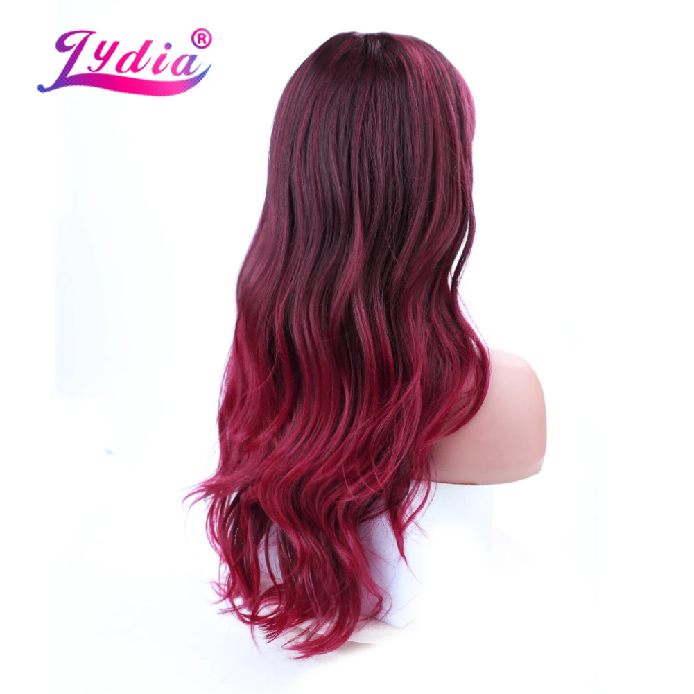 Lydia Long Synthetic Hair Wigs With Straight Free-Side Bang Toppe African American Women Natural Wave 18Inch Black Red Daily Wig