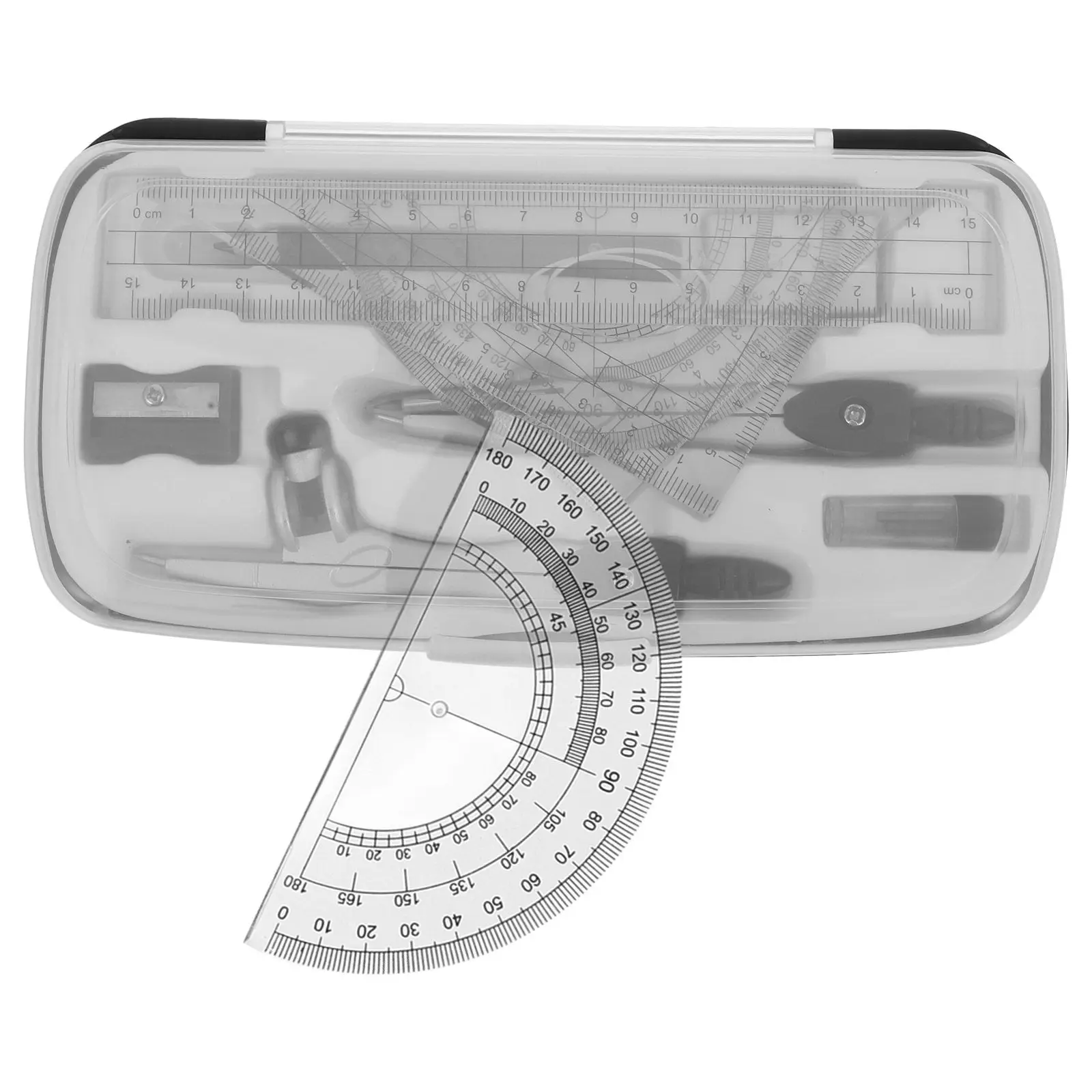 1Set Plastic Portable Compass And Ruler Set Protractor Students Math Drafting School Supplies Lightweight