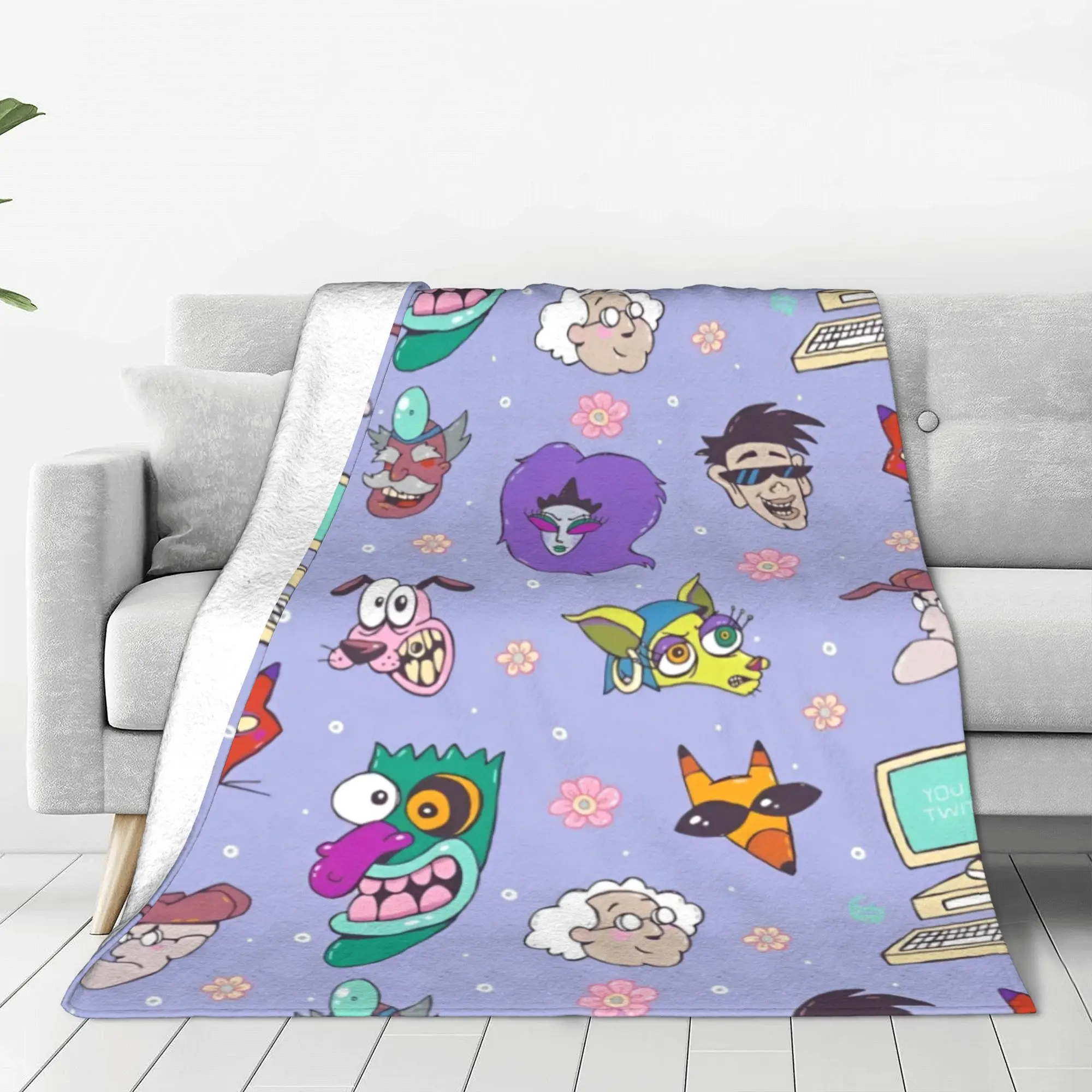 Cowardly Dog C-Courage Cartoon Funny Knitted Blankets Flannel All Characters Lightweight Thin Throw Blankets Bedroom Sofa Quilt