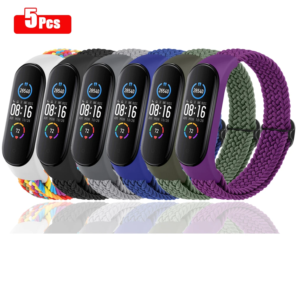 

6 Pack Nylon Braided Band For Amazfit Band 5 Strap Bracelet For Xiaomi Mi band 7 6 5 4 3 Strap Watchband Adjustable Wristband