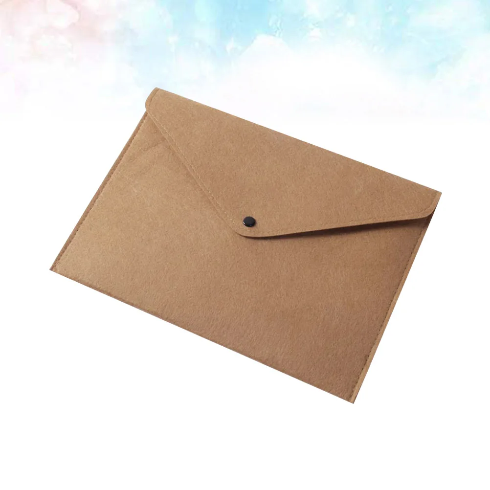 Felt File Folder Brown A4 Size Button Closure Document Organizer Tear-Proof For Office School Home Use Document Bag Holder