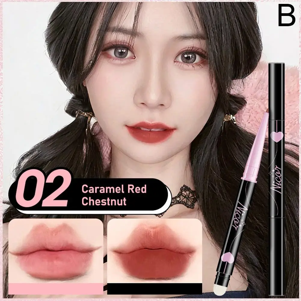 1 pz penna rossetto opaco a doppia testa Nude Pink Matte con pennello per labbra matita solida impermeabile matita per labbra lucidalabbra duraturo X3N2