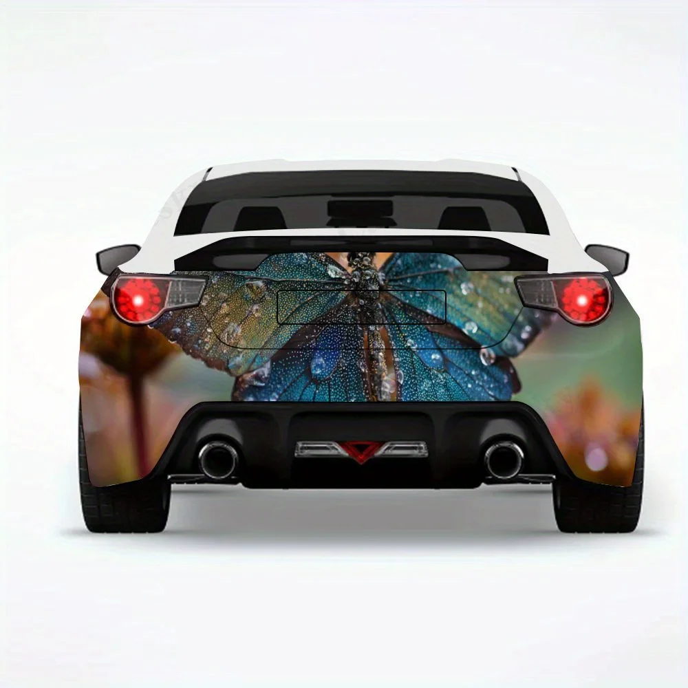 

Красочная бабочка с рисунком капель воды, виниловая наклейка на заднюю часть автомобиля, водонепроницаемые самоклеящиеся виниловые наклейки для хвоста автомобиля