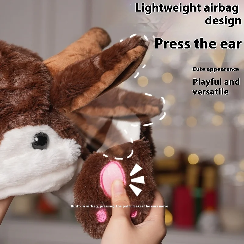 Ciepłe, urocze i wygodne czapki świąteczne z ruchomymi uszami, dekoracje na imprezy, nakrycia głowy, prezenty świąteczne dla dorosłych i dzieci.