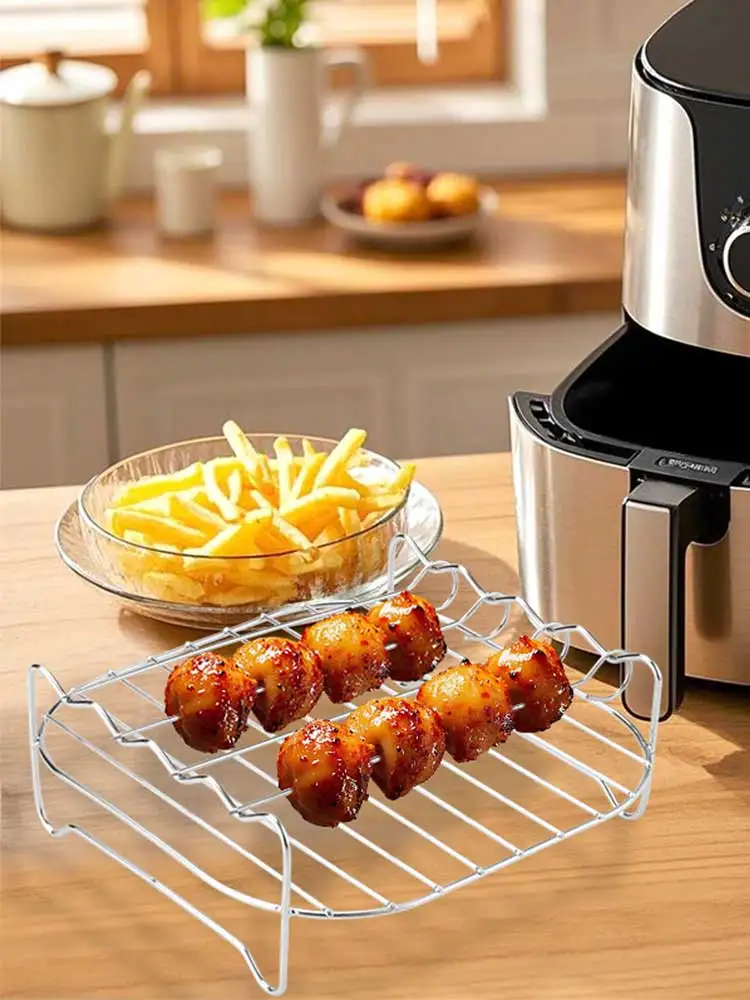 Support de gril pour friteuse à air équipé de quatre brochettes, grille de cuisson en acier au carbone pour four de barbecue en plein air, accessoires de cuisine