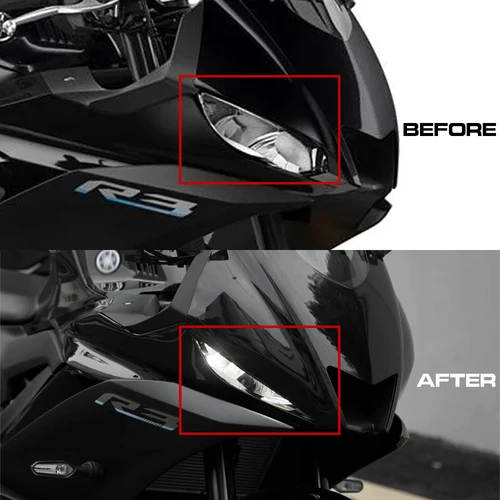 Imagen 2 del producto Carenado de parabrisas superior de nariz delantera para Yamaha YZF R3 R25 2019-2024 cubierta de máscara de capó de faro actualización de nariz estilo R1 R6 ojos pequeños