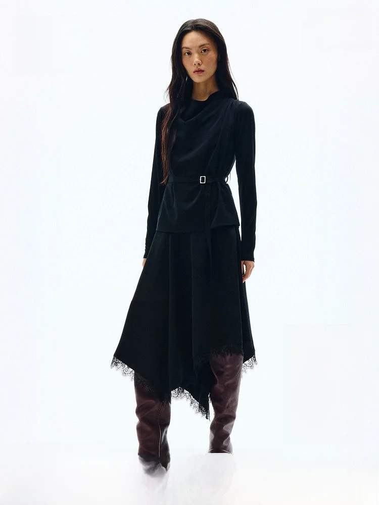 

H&M женская асимметричная кружевная юбка с подолом, повседневная юбка со средней талией из полиэфирного волокна, подставка, весенняя коллекция 2026.