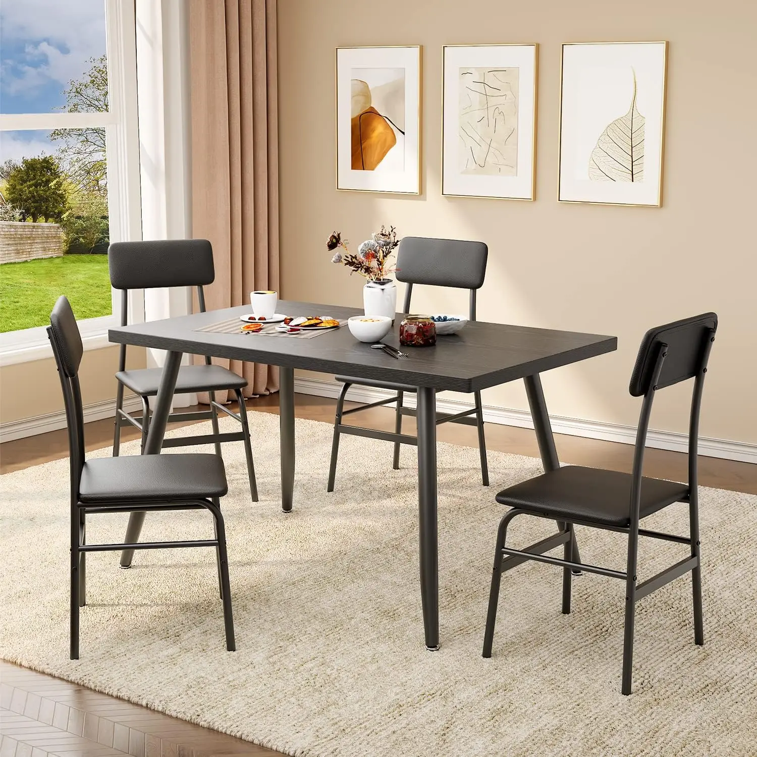 

Dining Table Set for 4, 5-Piece Kitchen Table and Chairs, Rectangular Dining Room Table Set with 4 Chairs,