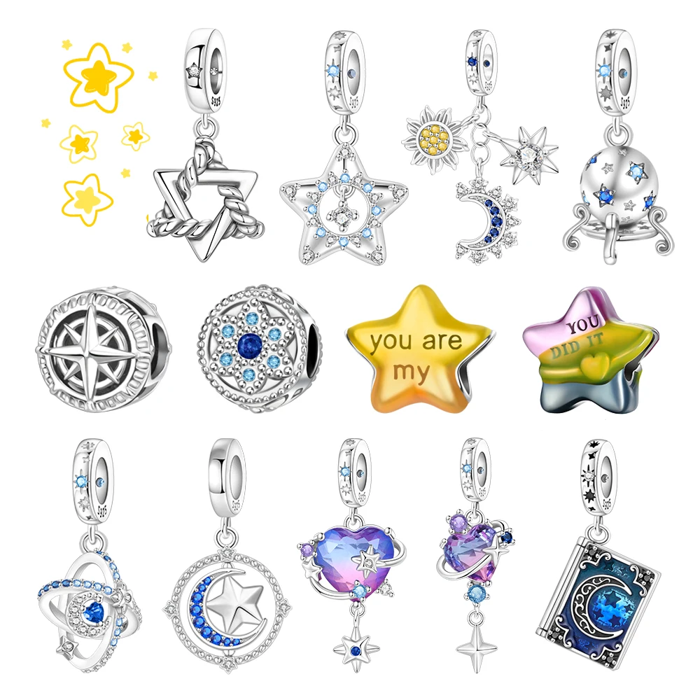 Shining 925 Sterling Silver Sun Star Moon String Decoration Fit DIY Bracelet Necklace Light Luxury Combination Jewelry Gifts
