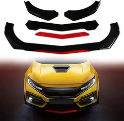 5Pcs/Set Universal Car Front Bumper Lip Chin Spoiler Splitter Diffuser Body Kit Black Carbon Printing Exterior Accessories Parts