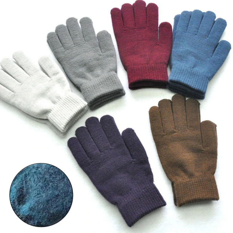 Winter Knitted Plush Gloves Women Men Autumn Thickened Solid Color Full Finger Mittens Hand Warmer Gloves Couple Cycling Gloves