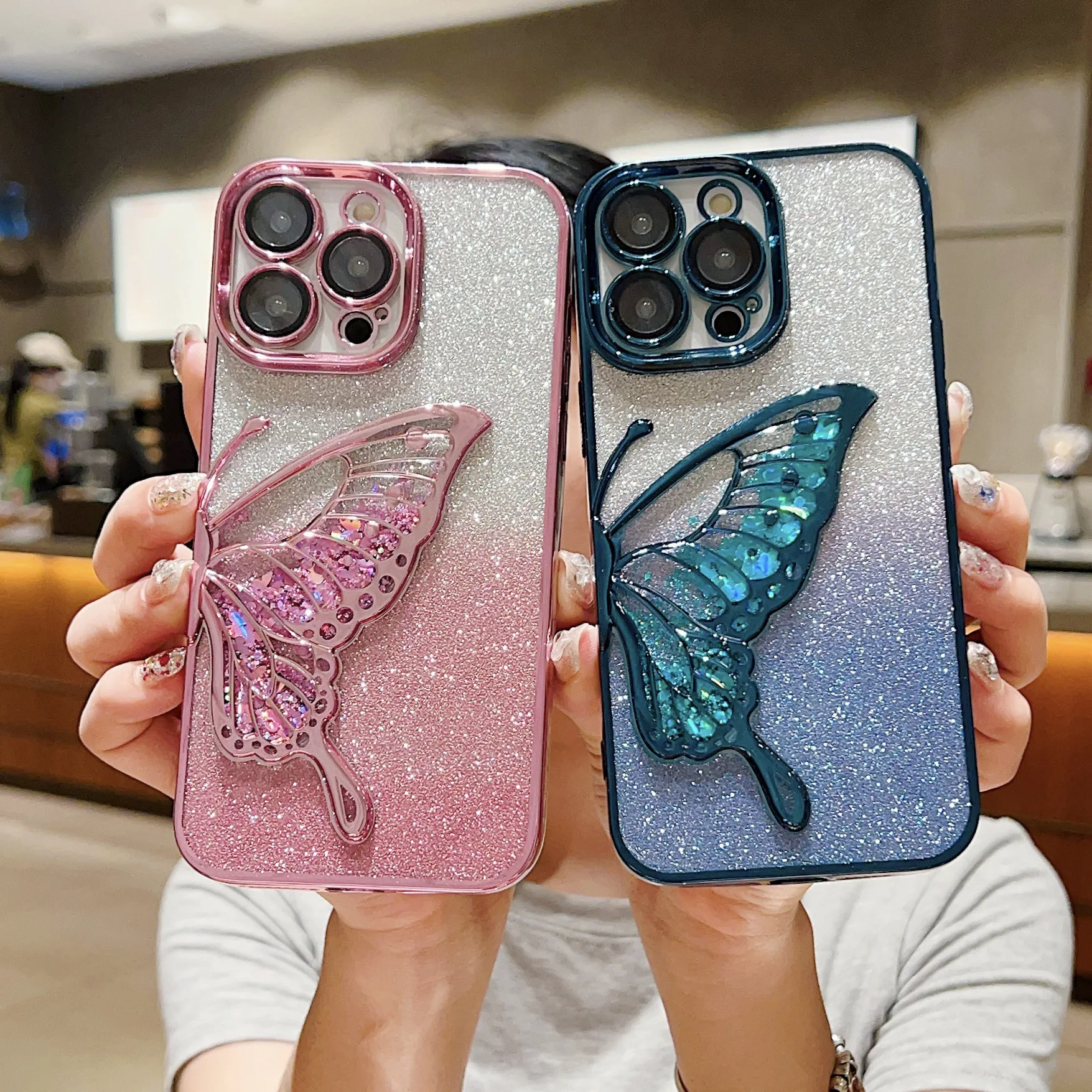 

Роскошный чехол-бампер с блестящей бабочкой для телефона iPhone 11, 12, 13, 14, 15, 16 Plus Pro Max 17, защитный чехол для воздушного объектива