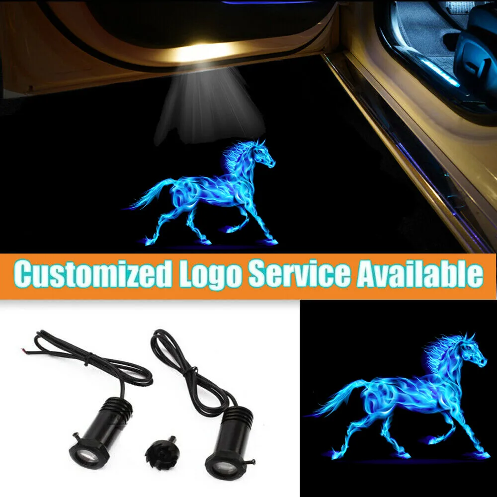 

2Pcs Blue Horse Logo Car Door LED Projector Light Ghost Shadow Welcome Lamp Courtesy Light Car Styling Accessories