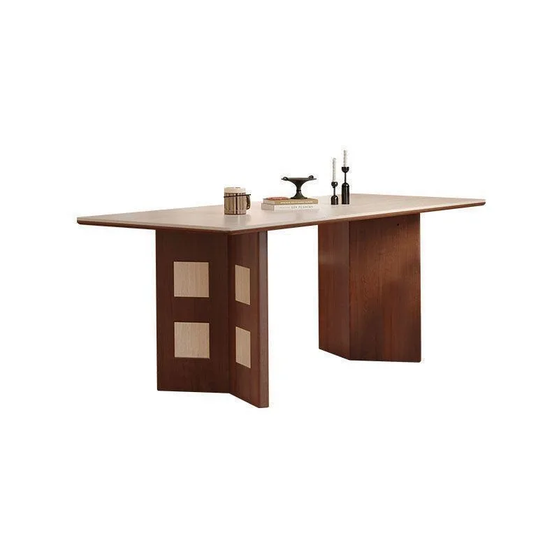 Retro rock slab solid wood dining table French rectangular living room dining table