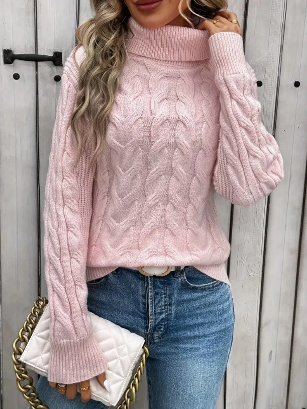 

Fashion casual women's solid color Fried Dough Twists long sleeve high neck knitwear sweater Autumn/Winter 2025 new