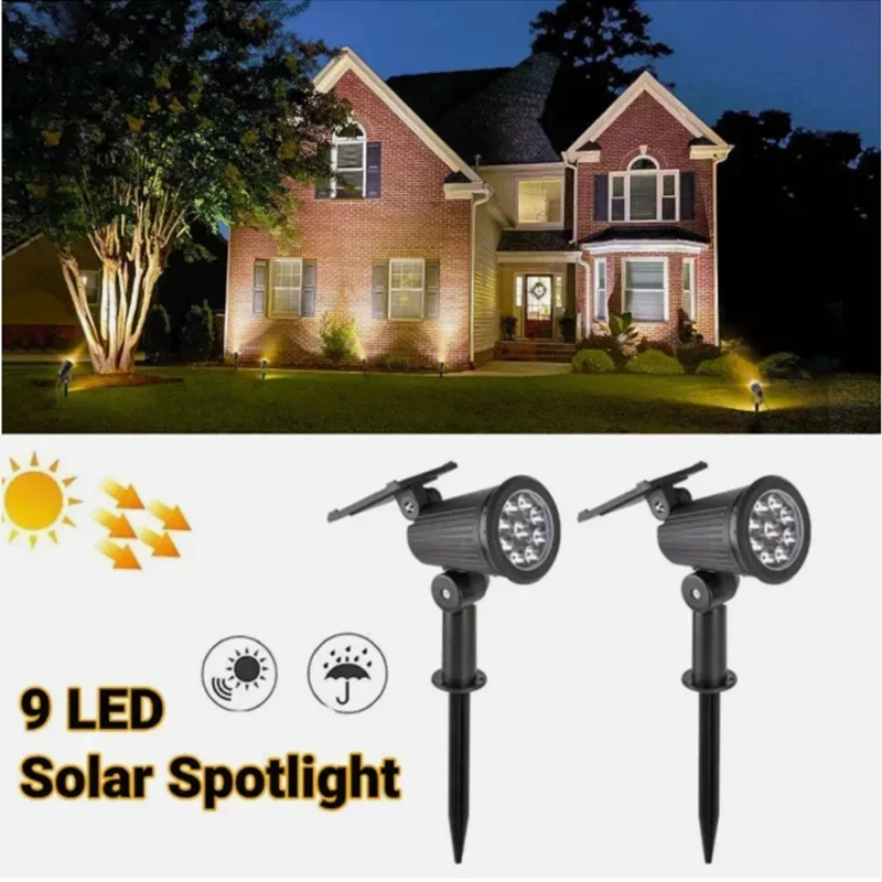 

9LED Solar Spot Lights Adjustable Brightness IP65 Waterproof Solar Spotlight Lights Landscape Garden Wall Light Outdoor Lighting