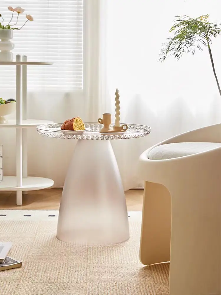 

Nordic Sofa Transparent Edge Table Modern Living Room Small Round Table Cream Style Home Furniture Creative Bedside Coffee Table