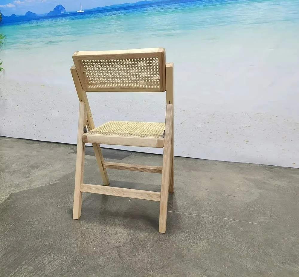 

Excellent Quality Low Price Indoor Furniture Outdoor Teak For Events Webbing Cane Rattan Wicker Solid Wooden Folding Chair
